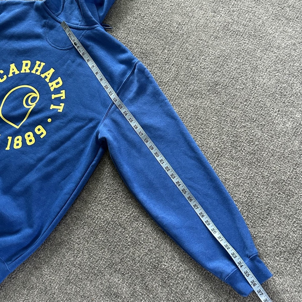 Carhartt Fleece Hoodie Mens Large Blue Rain Defender Pullover Logo Sleeve - Picture 7 of 10